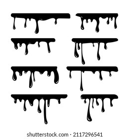 Set of hand drawn liquid paint dripping and flowing isolated in a white background. Vector illustration.