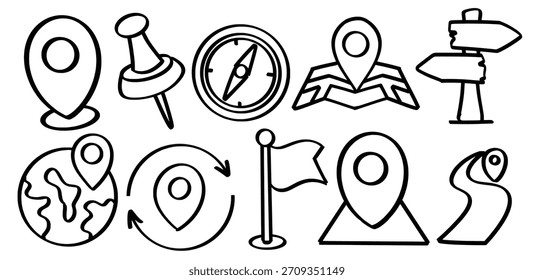 Set of hand drawn Location theme Isolated Vector