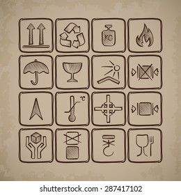 set of hand drawn logistics icons