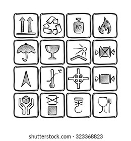 set of hand drawn logistics icons
