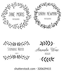 Set hand drawn logo. Nature design allements, wreath, bruch