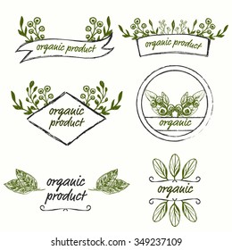 Set of hand drawn logo templates for organic, bio, farmers product design