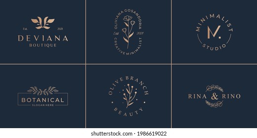 Set of hand drawn logotypes. Vintage emblem for beauty minimalist logo template.