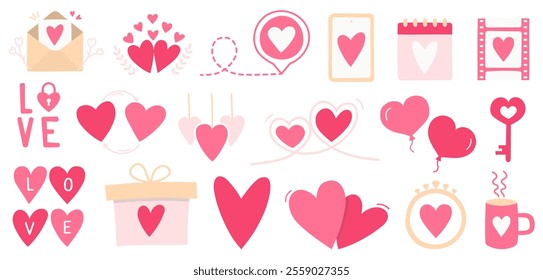 Set of hand drawn love themed elements suitable for weddings design, birthday, Valentine's day, vector eps10 illustration