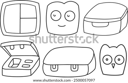 Set of hand drawn lunch boxes, vector illustrations