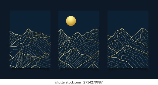 Conjunto de líneas de montaña de lujo dibujadas a mano Contornos de arte Una colección de arte de pared de textura de paisaje