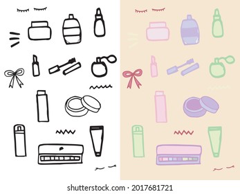 Set hand drawn make up and beauty icon with pastel colored