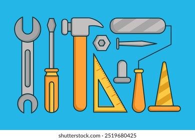 A Set of Hand Drawn Making Tools in Colored Doodle Style