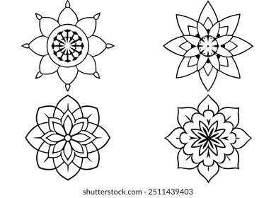 Set Of Hand Drawn Mandala Vector Silhouette Illustration