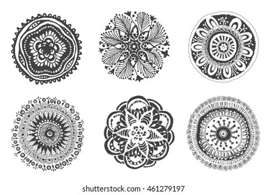 Set of hand drawn mandalas. Can be used for coloring books, tattoo, mehendi and others.