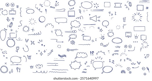 Set of hand drawn manga comic book emotion effects. Hand drawn line or outline anime elements. Doodle vector icons and sign facial expression of fear,