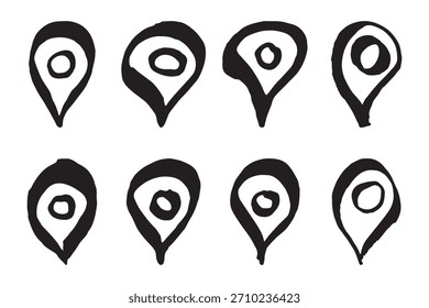 Conjunto de pin de mapa dibujado a mano Señal de puntero de marcador de mapa GPS y herramientas de mapeo Símbolo de pin de Locación Clipart de punto de alfiler en estilo doodle Elemento único para Web, diseño