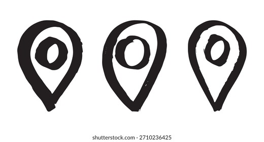 Conjunto de pin de mapa dibujado a mano Señal de puntero de marcador de mapa GPS y herramientas de mapeo Símbolo de pin de Locación Clipart de punto de alfiler en estilo doodle Elemento único para Web, diseño