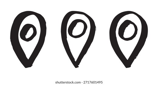 Conjunto de pino desenhado à mão pino de mapa ponteiro de marcador de mapa sinal GPS e ferramentas de mapeamento Localização pino símbolo Pinpoint clipart no estilo doodle Elemento único para web, design