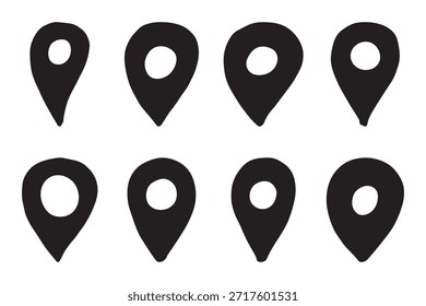 Conjunto de pin de mapa dibujado a mano Señal de puntero de marcador de mapa GPS y herramientas de mapeo Símbolo de pin de Locación Clipart de punto de alfiler en estilo doodle Elemento único para Web, diseño