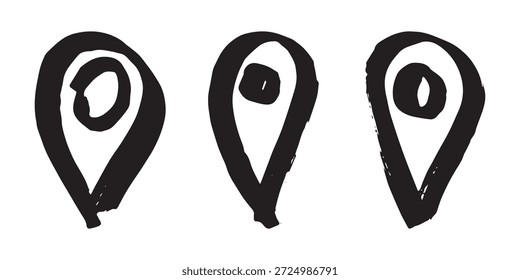 Conjunto de pin de mapa dibujado a mano Señal de puntero de marcador de mapa GPS y herramientas de mapeo Símbolo de pin de Locación Clipart de punto de alfiler en estilo doodle Elemento único para Web, diseño