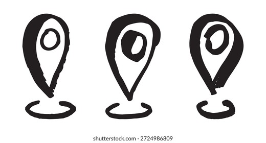 Conjunto de pin de mapa dibujado a mano Señal de puntero de marcador de mapa GPS y herramientas de mapeo Símbolo de pin de Locación Clipart de punto de alfiler en estilo doodle Elemento único para Web, diseño