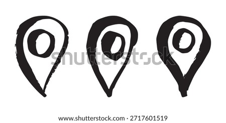 Set of hand drawn map pin Map marker pointer sign GPS and mapping tools Location pin symbol Pinpoint clipart in doodle style Single element for web, design