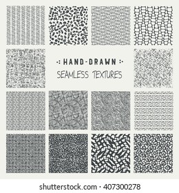 Set of hand drawn marker and ink seamless patterns