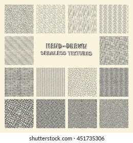 Set of hand drawn marker and ink seamless patterns