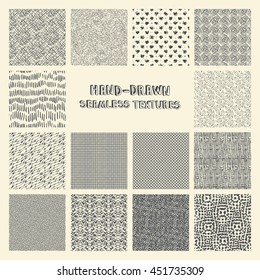 Set of hand drawn marker and ink seamless patterns