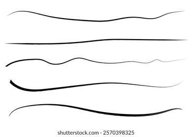 Set of hand drawn marker line vector illustration design element, grunge strokes, doodle lines underline scribble