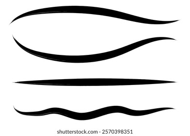 Set of hand drawn marker line vector illustration design element, grunge strokes, doodle lines underline scribble
