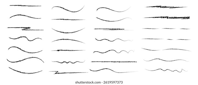 Set of hand drawn marker line vector illustration design element, grunge strokes, doodle lines underline scribble