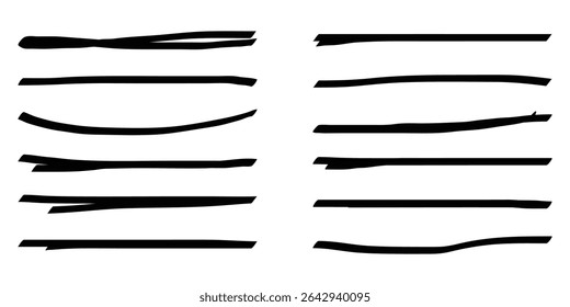 Conjunto de ilustração de vetor de linha de marcador desenhada à mão. Elemento de design, traços grunge, linhas de doodle sublinhar rabisco em fundo branco. EPS 10