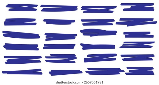 Conjunto de elemento de diseño de Ilustración vectorial de línea de marcador dibujado a mano, trazos grunge, líneas de garabato subrayan garabato .