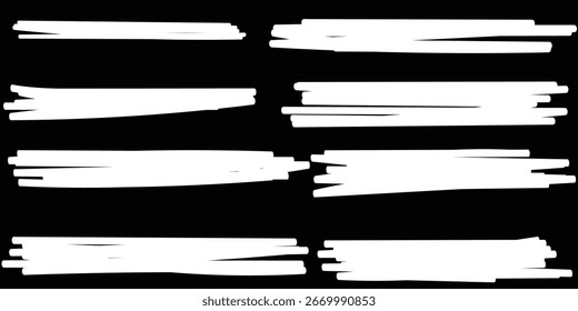 Conjunto de elemento de diseño de Ilustración vectorial de línea de marcador dibujado a mano, trazos grunge, líneas de garabato subrayan garabato .
