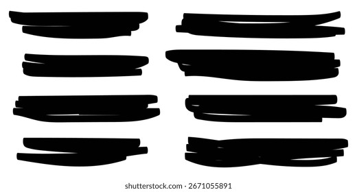 Satz von handgezeichneten Markierungslinie, Vektorgrafik-Design-Element, Grunge-Striche, Doodle-Linien unterstreichen Kritzeleien. Linienmarkierungsunterstrich, Unterstreichung mit einer Linie. Rote Markierungslinie für Unterstreichung