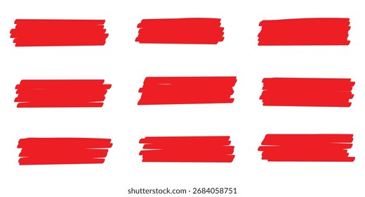 Set of hand drawn marker line vector illustration design element, grunge strokes, doodle lines underline scribble