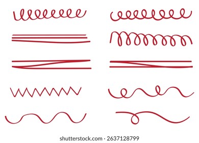 Set of hand drawn marker pen stroke line design element doodle scribble underline . eps 10