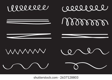 Set of hand drawn marker pen stroke line design element doodle scribble underline . eps 10