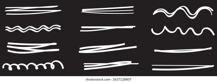 Set of hand drawn marker pen stroke line design element doodle scribble underline . eps 10