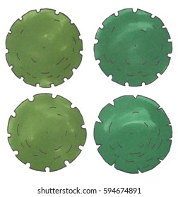 Set of hand drawn marker trees, top view, vector