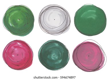 Set of hand drawn marker trees, top view, vector