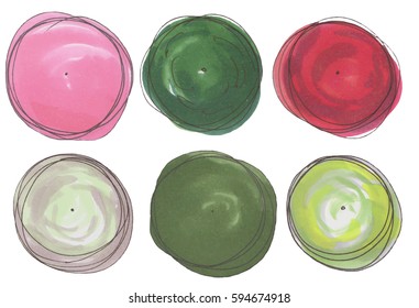 Set of hand drawn marker trees, top view, vector