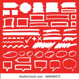 Set of hand drawn marks, stripes, frames, speech bubbles and strokes. Marker felt pen vector design elements in eps8 format.