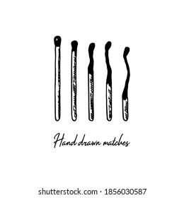 Set of hand drawn matches isolated on white background. Vector illustration in sketch style