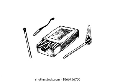 Set of hand drawn matches isolated on white background. Vector illustration in sketch style