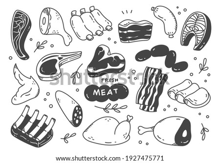 set of hand drawn meat doodle 