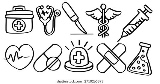 Conjunto de tema médico dibujado a mano Vector aislado