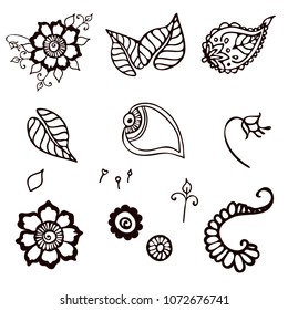 Set of hand drawn mehndi elements