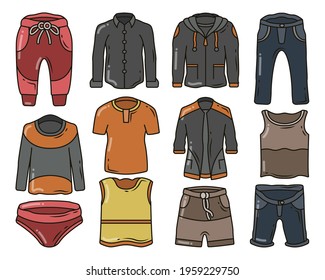 Set of hand drawn men clothes and accessories cartoon doodle design