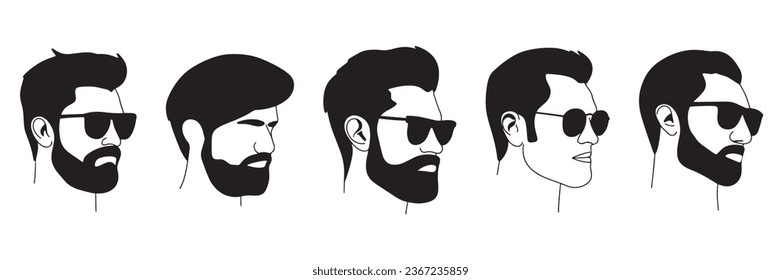 Juego de silueta de perfiles de hombres dibujados a mano. avatar del hombre de la moda al estilo doodle. Ilustración vectorial.