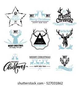 Set of hand drawn Merry christmas and Happy new year lettering. Winter decoration elements for design greeting cards, photo overlays, invitations and more
