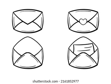 set of hand drawn message or letter icons on white background