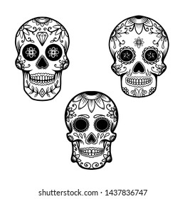 Set Hand Drawn Mexican Sugar Skull Stock Vector (Royalty Free ...